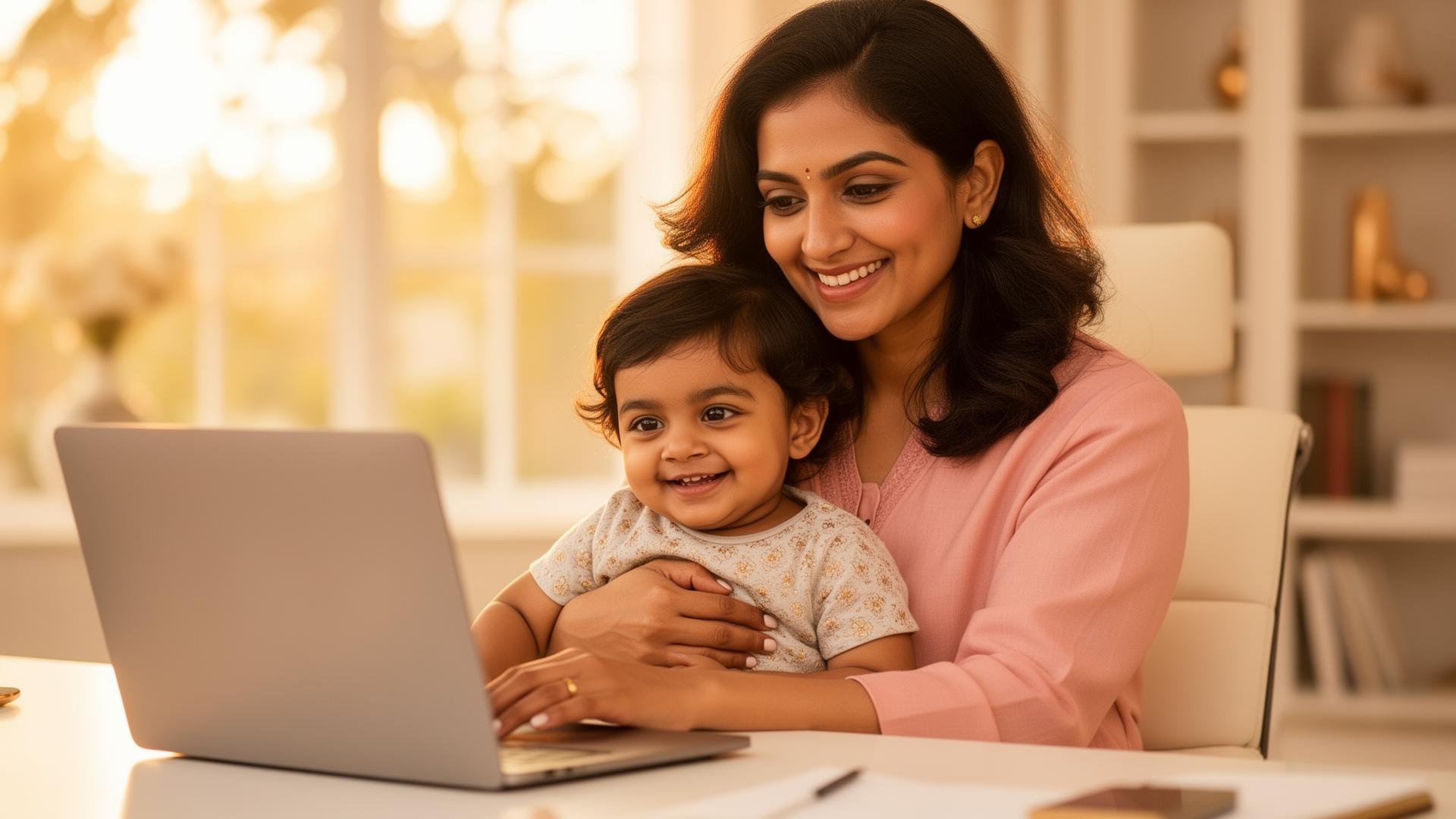 Working mother thriving with her baby